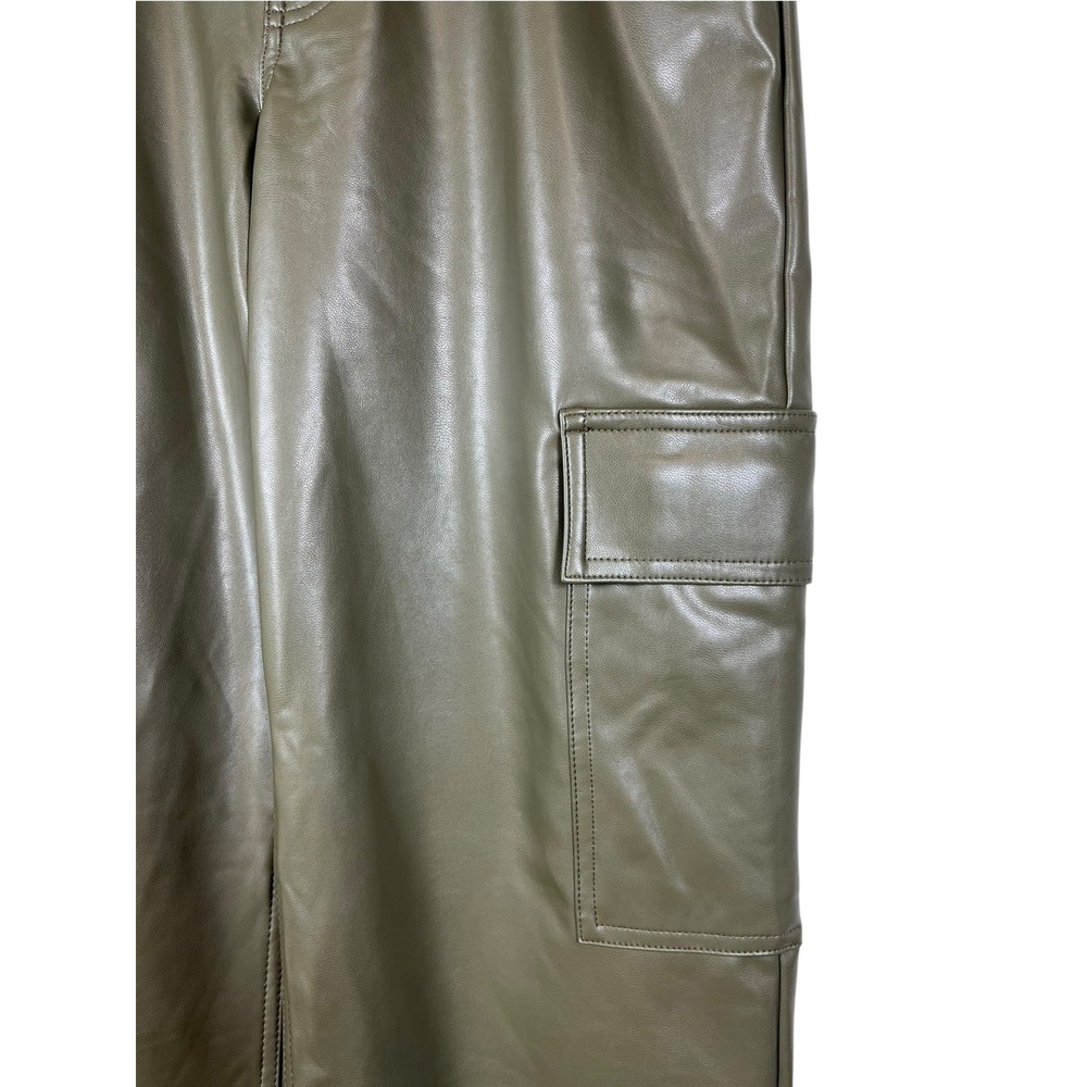 Abercrombie & Fitch Sz 2/26 Pants Olive Green Cargo Faux Leather 90s Relaxed - Picture 3 of 12
